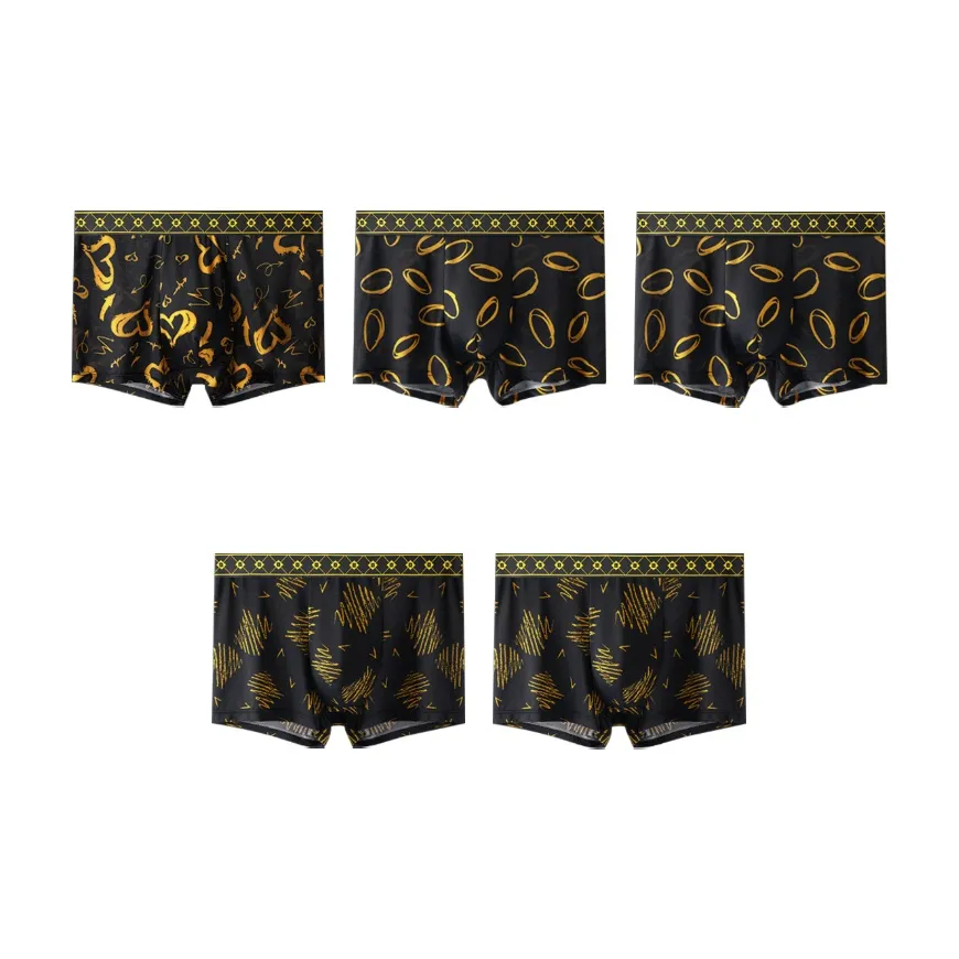 MADALLO Underpants Men's 5 Pack[Heart Black Yellow+Black Yellow 0+Black Yellow 0+Line Black Yellow+Line Black Yellow]
