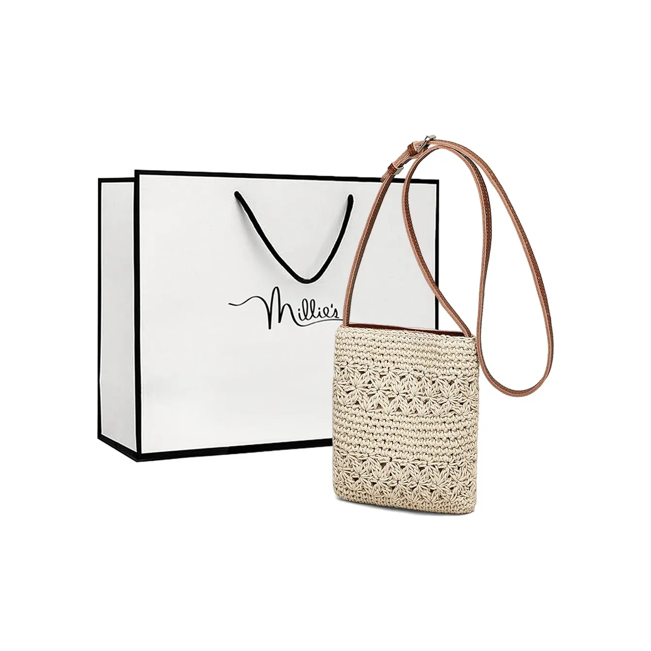 MILLIE'S Fabric With Cow Leather Shoulder Bag, Crossbody Bag Regular Women's Ecru/Khaki