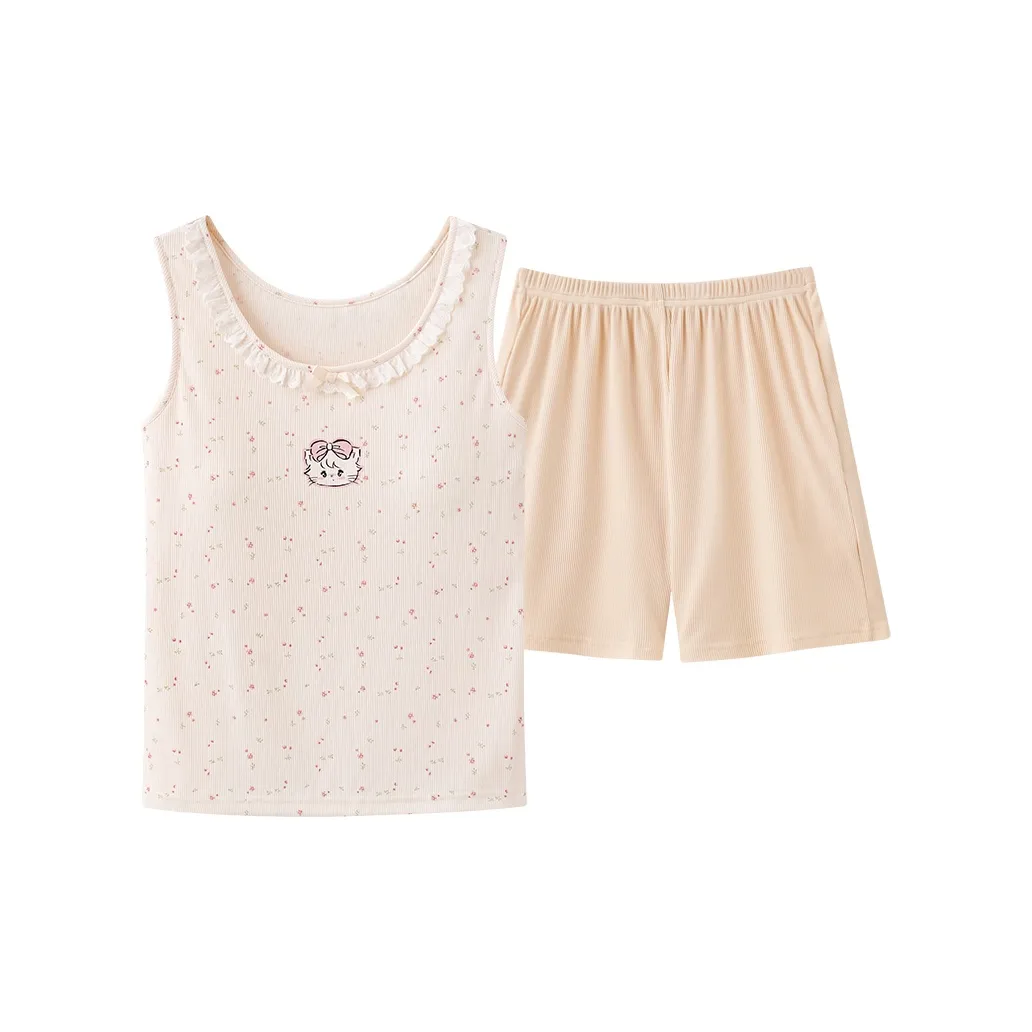 QIAOJIAREN Белый абрикос Женские Пижамные комплекты