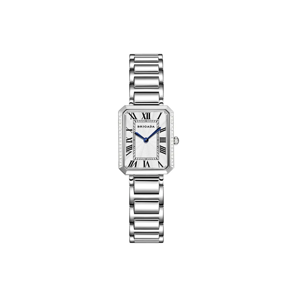 BRIGADA Modern Зеркало Маленький Квадратный Часы Кварцевый Механизм Ремешок из Нержавеющей Стали Часы Женские Часы Белый Циферблат