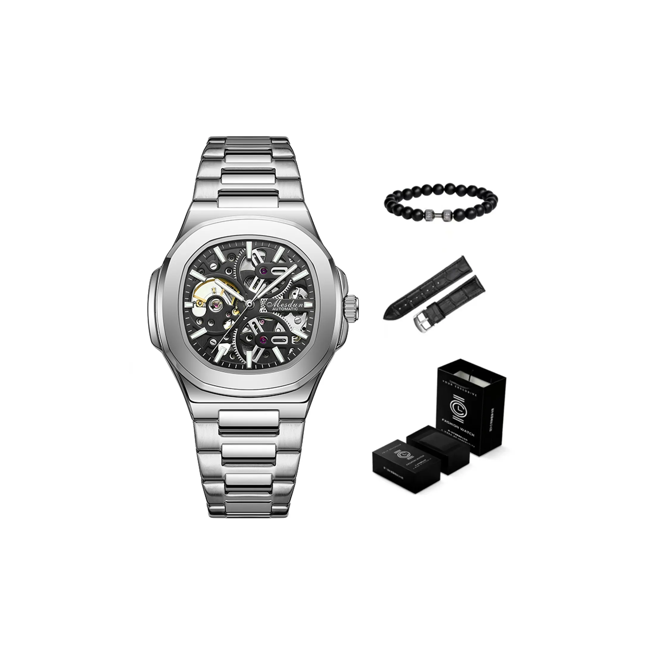 MESDUN Автоматический Механический Механизм Мужские Часы 43 мм Черный