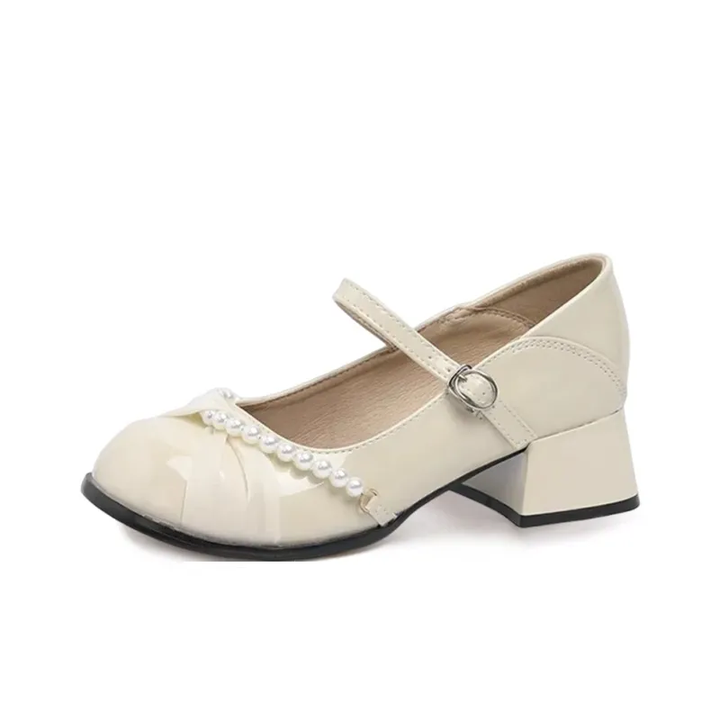 Medd Грубый каблук Туфли Мэри Джейн Женские Абрикос