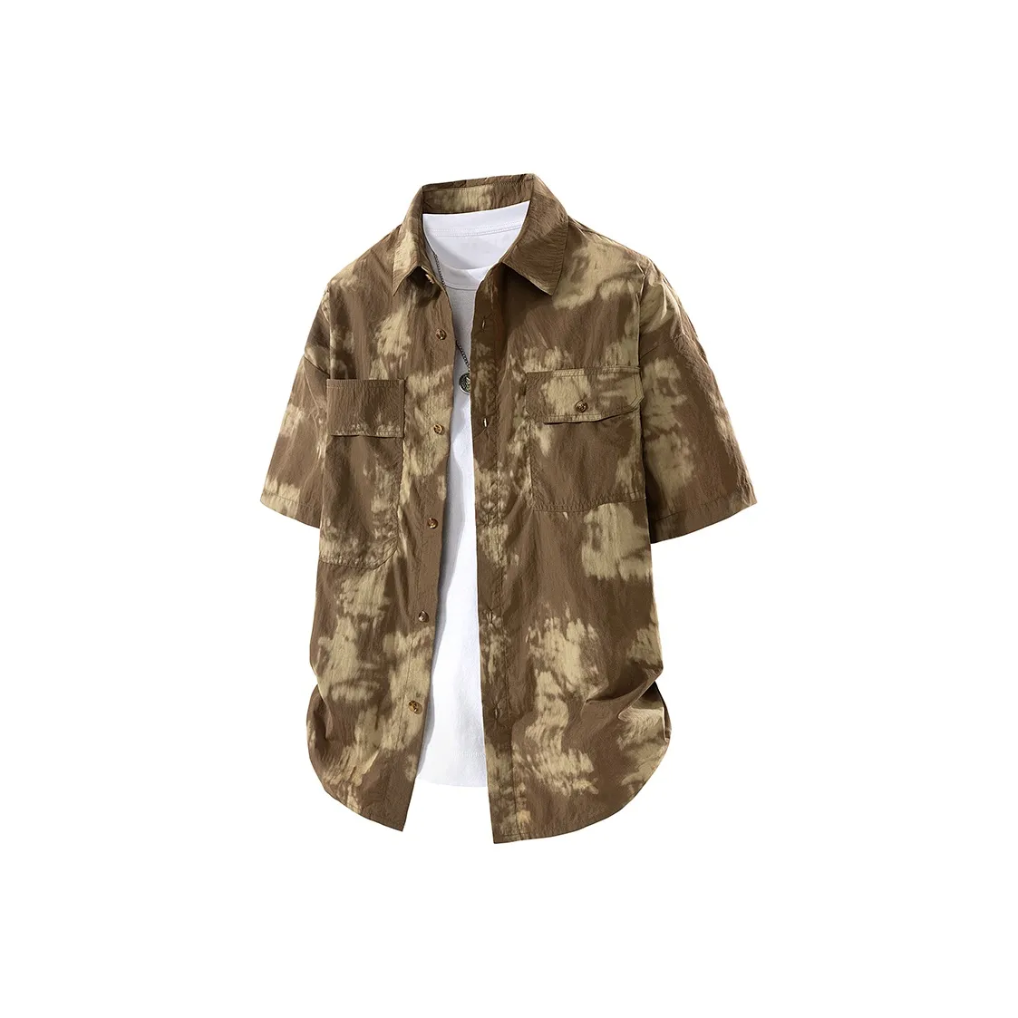 PEIMENG Tie Dye Мокко Мужские Рубашки