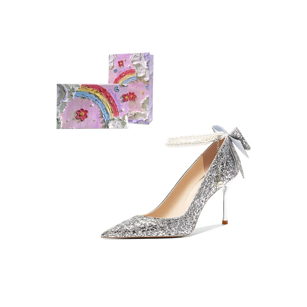 Crelinkxlat Французская Фея Мягкая Принцесса Кристальная Обувь Без Подкладки Узкий Каблук Высокий Каблук Женская