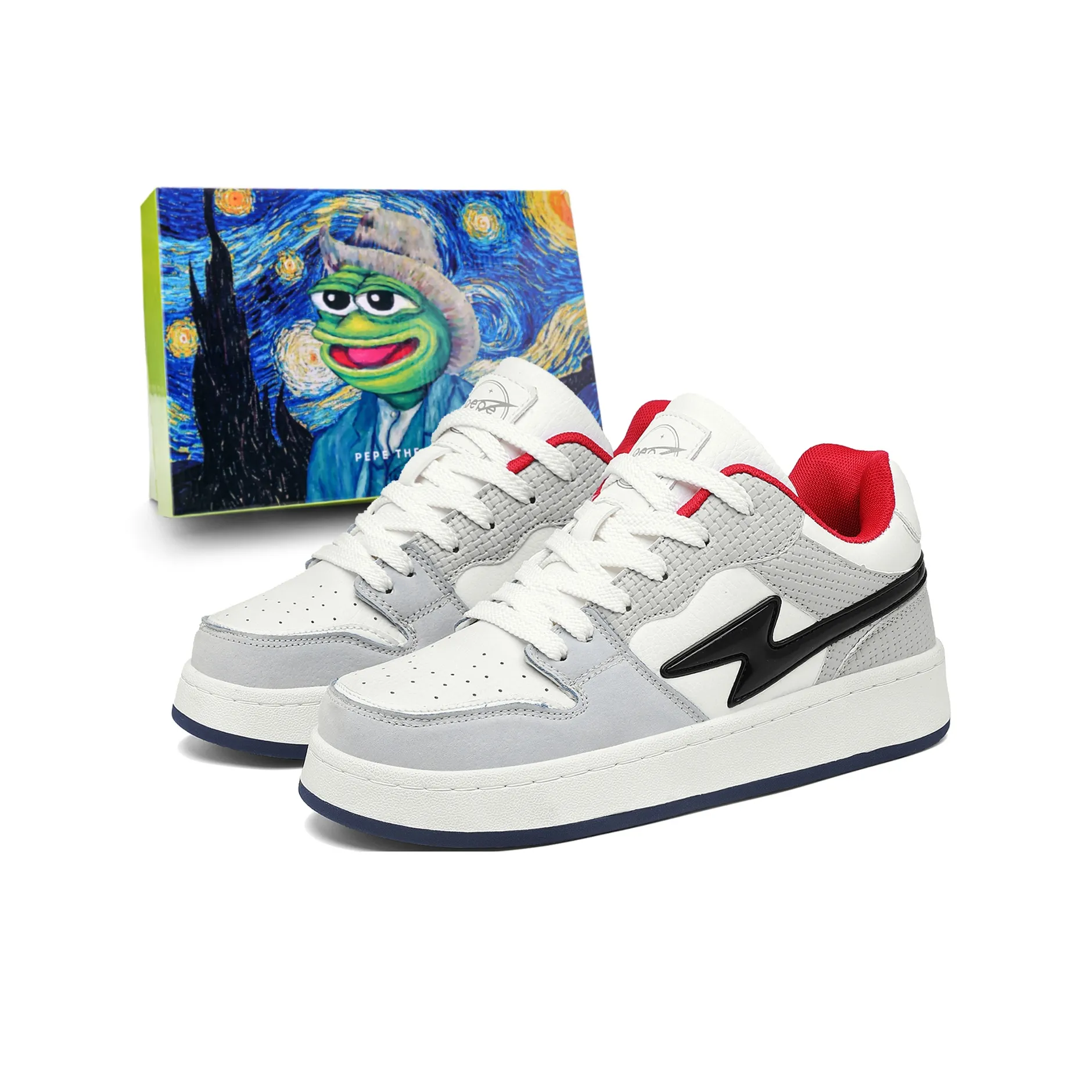 Pepe The Frog Cushioned Wear-Resistant Breathable Slip-Resistant Low-Top Skateboard Shoes Unisex