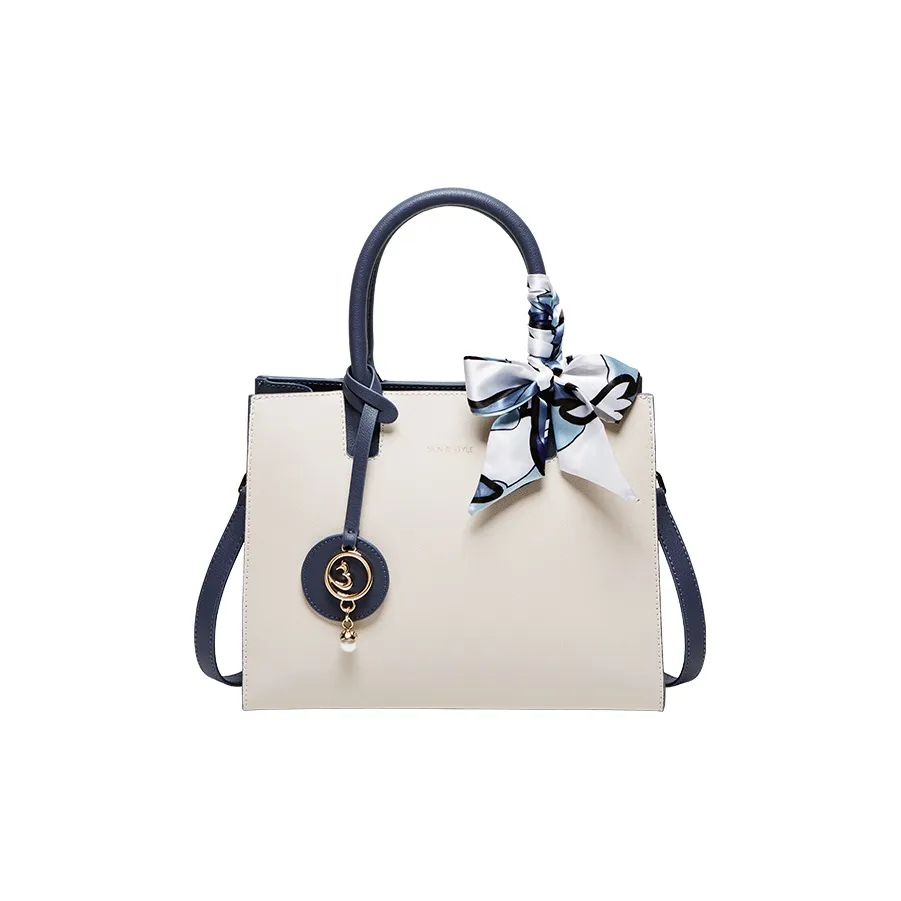 Narandu Cow Leather Shoulder Bag, Crossbody Bag, Handbag Regular Women's Ecru & Blue