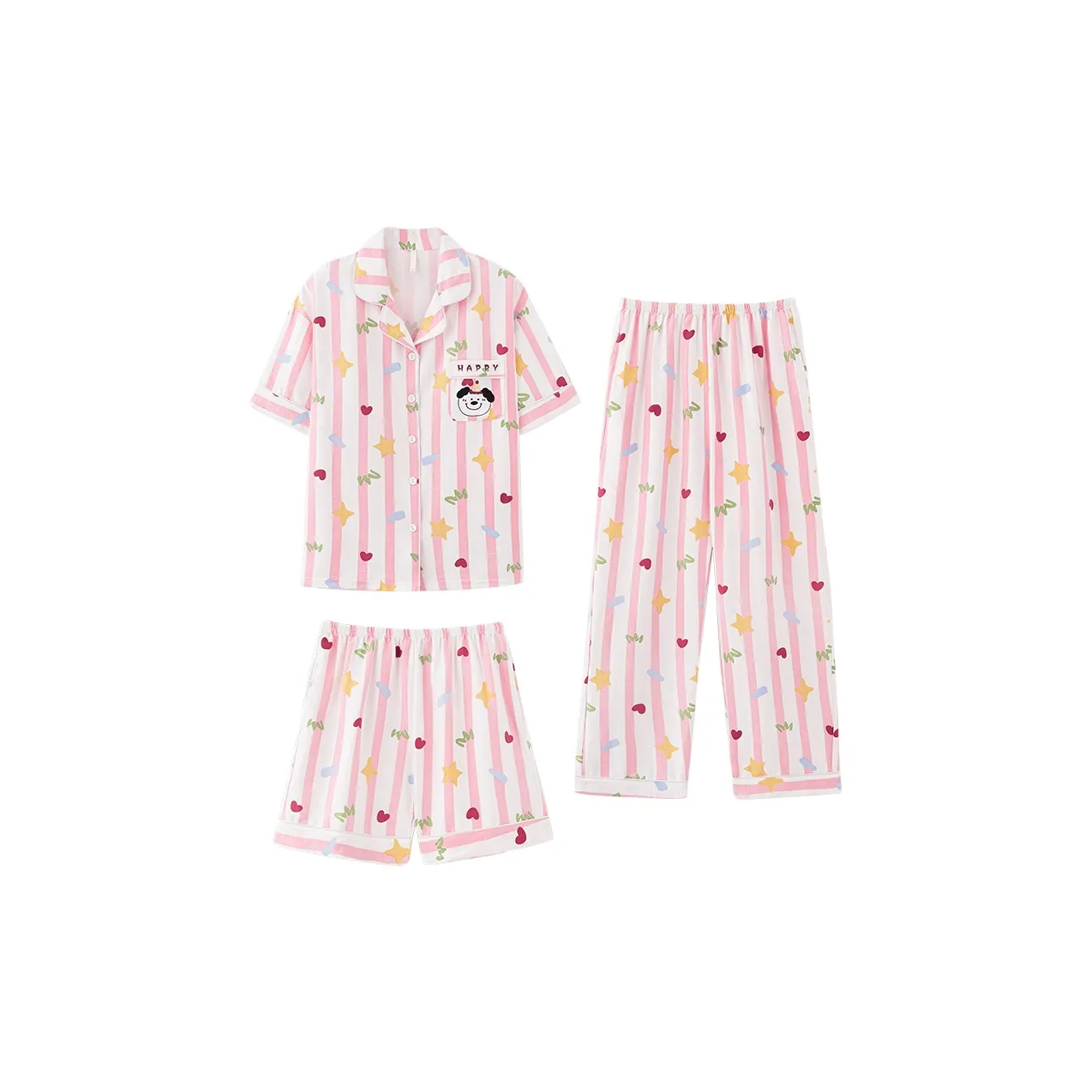 QIAOJIAREN Розовые полосы Женские Пижамные комплекты