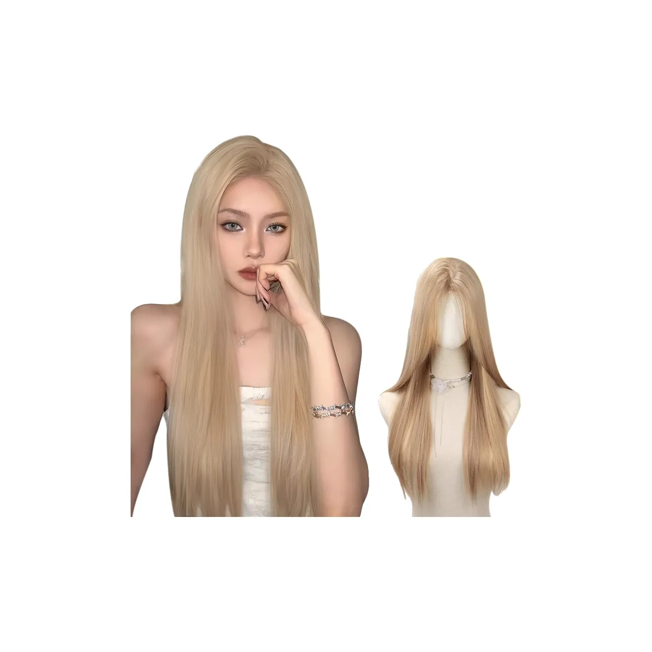 YOUXI Лето Многоцветный Sweetheart Передняя часть Кружево Длинный Прямые волосы Перука для Женщин Модный Естественный