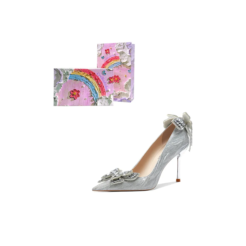 Crelinkxlat Узкий каблук Высокие каблуки Женские Серебряные