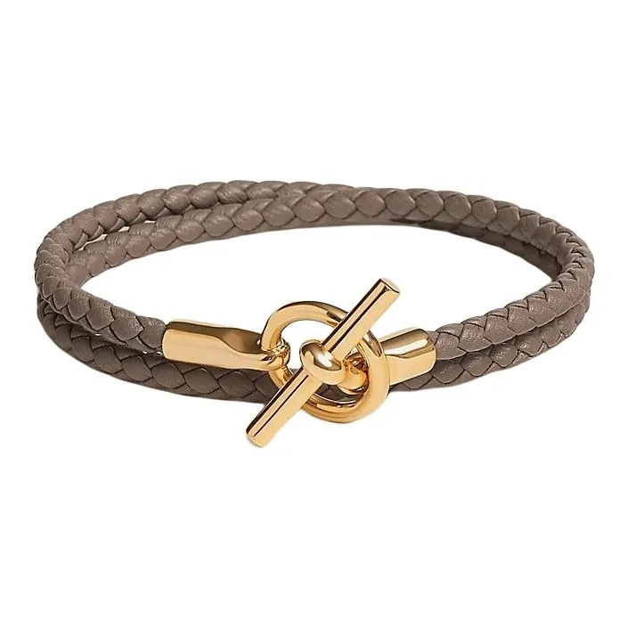 HERMES Calfskin, Gold Plated Bracelets Women's Brown