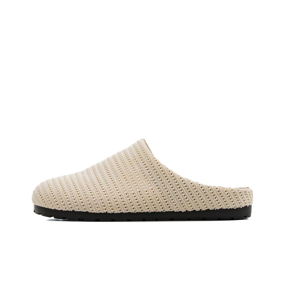 HUANQIU Резиновая подошва Cut Out Ткани вязаные Тихий Противопахнущий Устойчивый к нижнему юбке Домашние тапочки Женские Бежевый