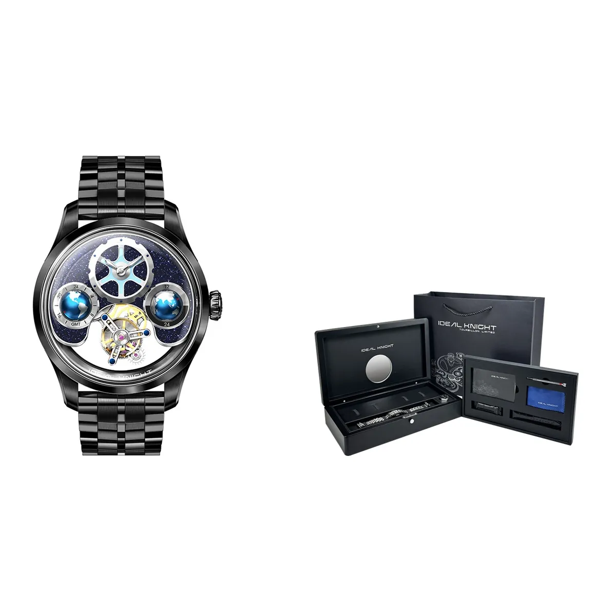 IDEAL KNIGHT Blue Earth Collection Mechanical Movement Watch Men's Watches Blue Dial