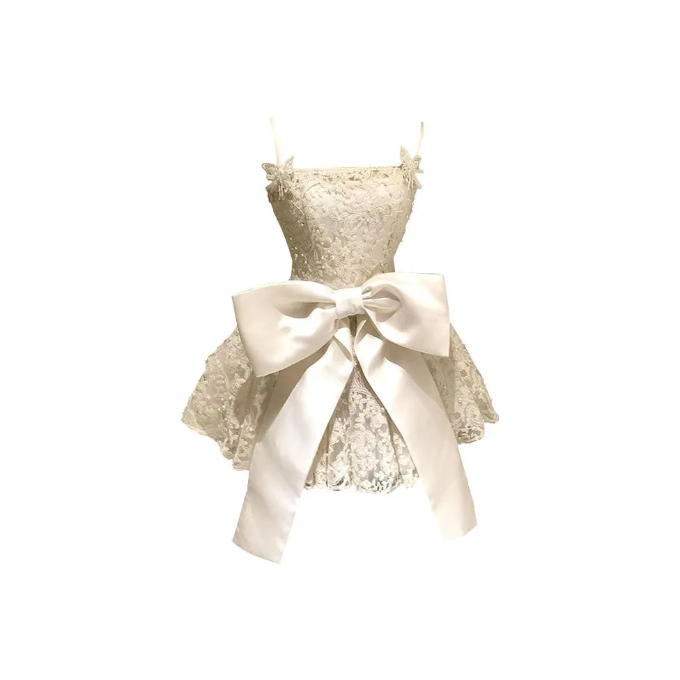 COVT Абрикос Платье-камзол Включает Съемный Бант Женские Слиплатья