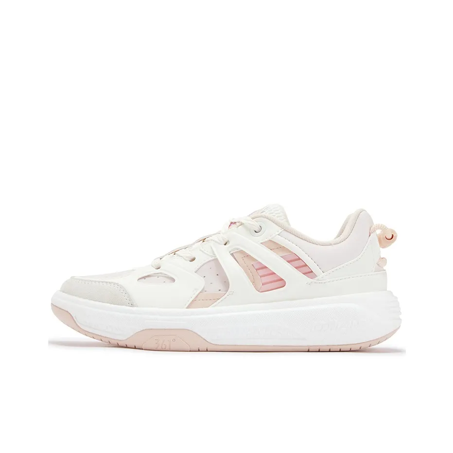 361° Rowing Boat Anti Slip Wear Resistant Low Top Skateboard Shoes Women's White Pink