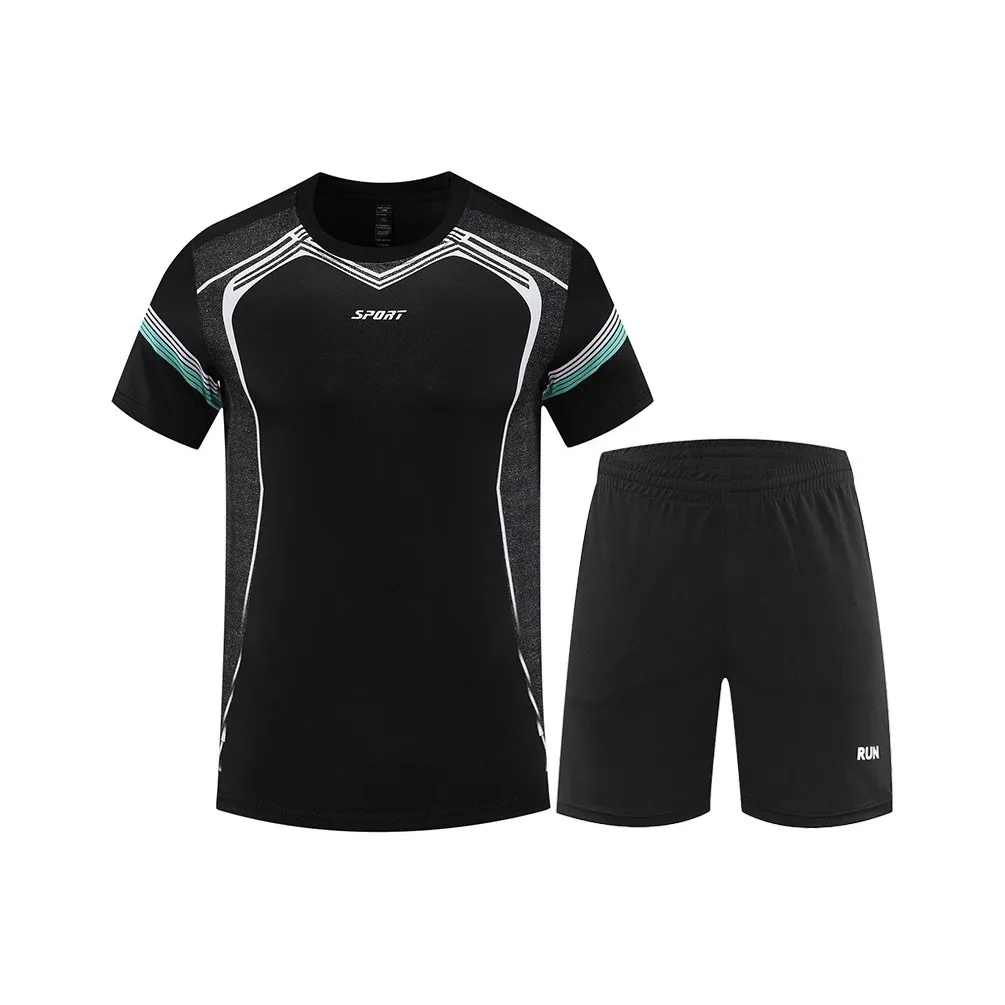 KPADB Minimalist Style Crew Neck Night Running Quick Dry Breathable Sports Shorts Fitness Set Black Unisex