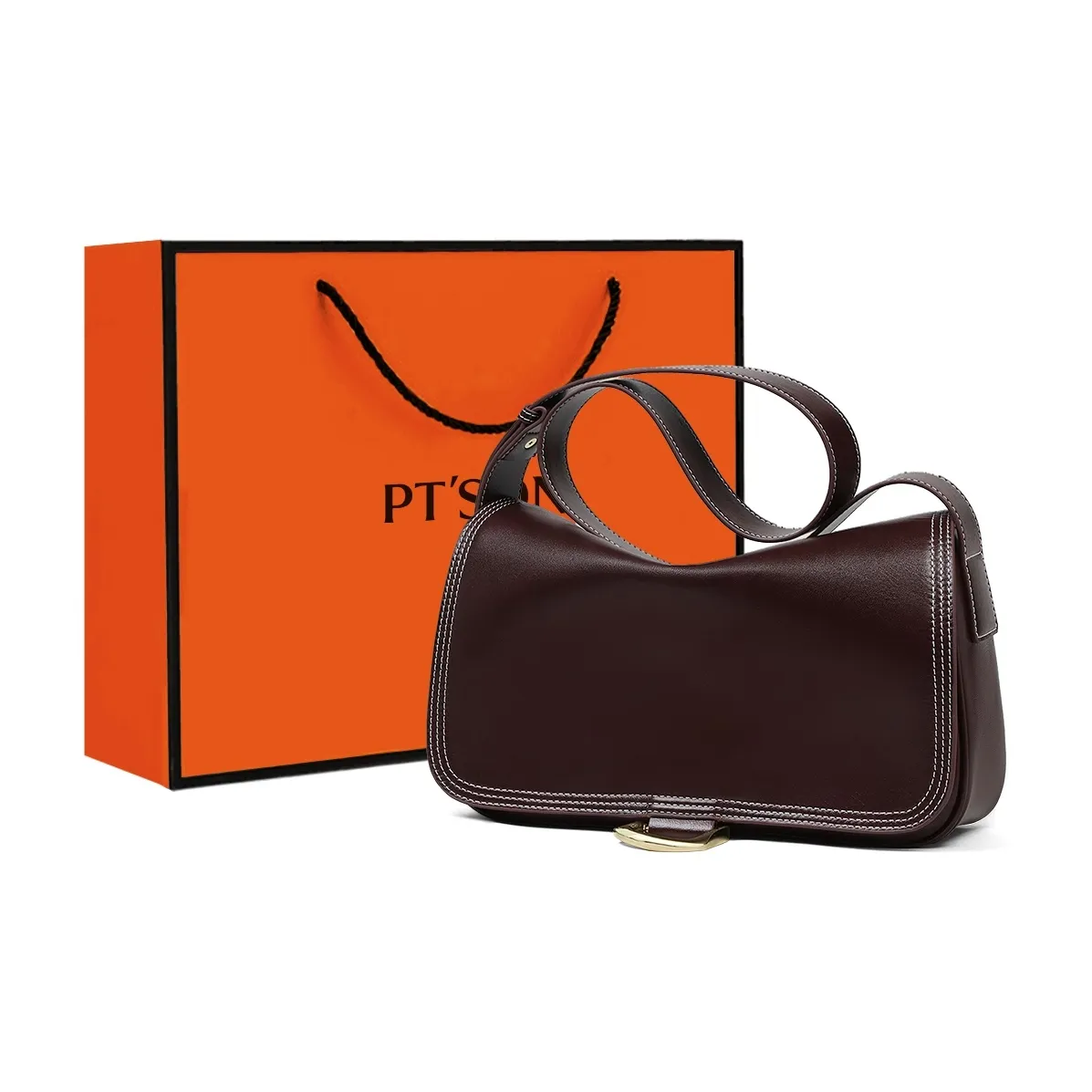 PT'SON Cow Leather Crossbody Bag, Shoulder Bag Regular Women's Wine Coffee
