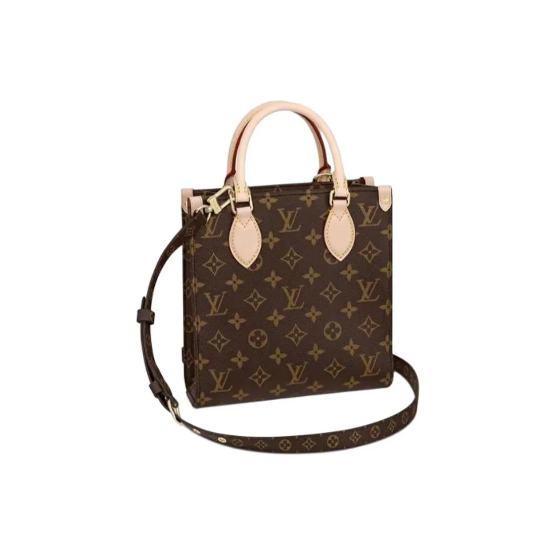 Sac à main Louis Vuitton Boulogne en toile monogram Idylle marron et cuir naturel