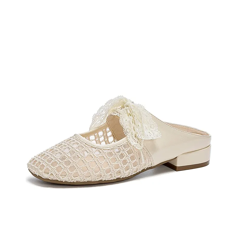 JOSINY Ткани вязаные Cut Out Противоскользящие Устойчивые к истиранию Устойчивые к запахам Французский Элегантность Домашние тапочки Женские Экрю