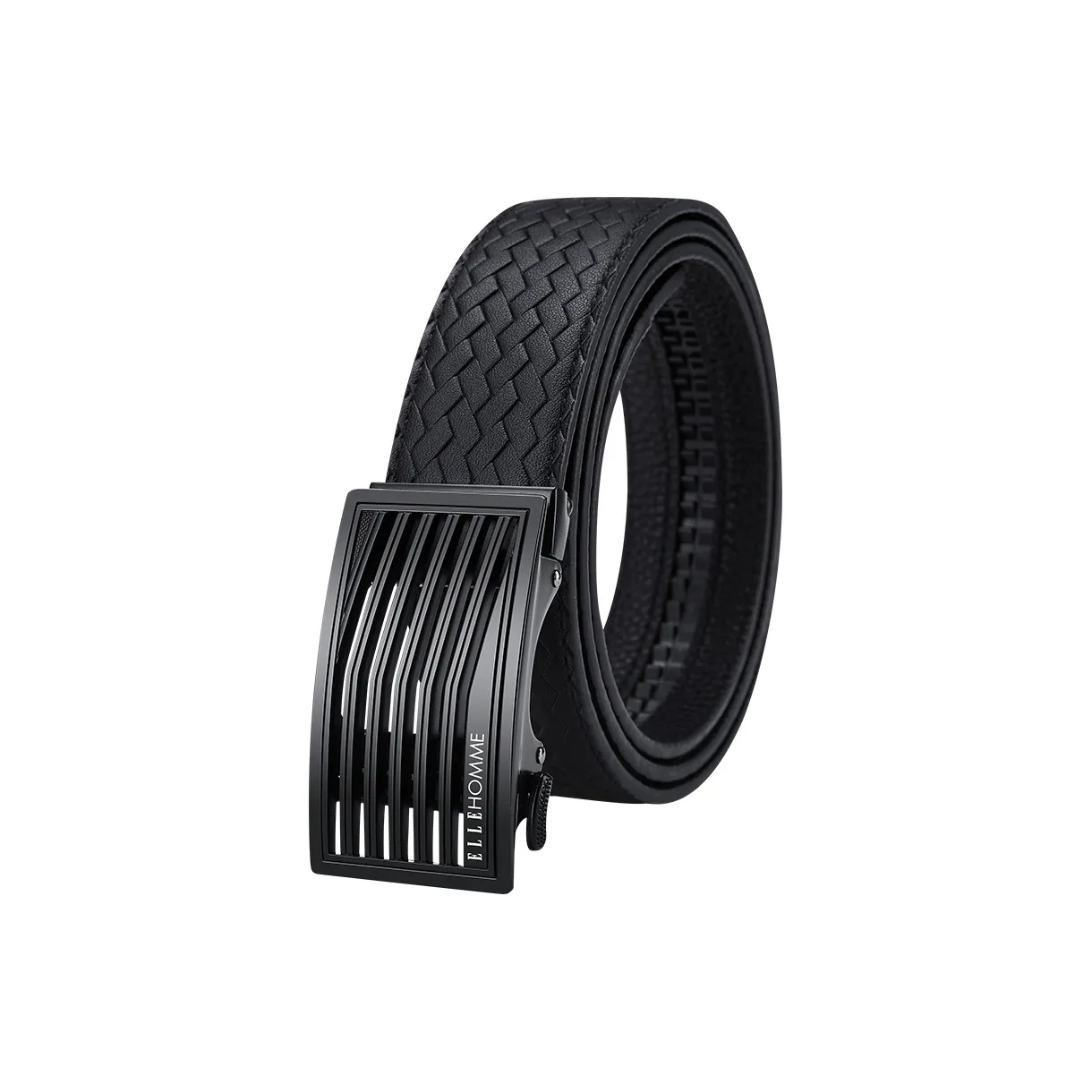 ELLE HOMME Cow Leather Premium Thank You Belt, Premium Gift Box Set Men's Gunmetal Width 3.5cm