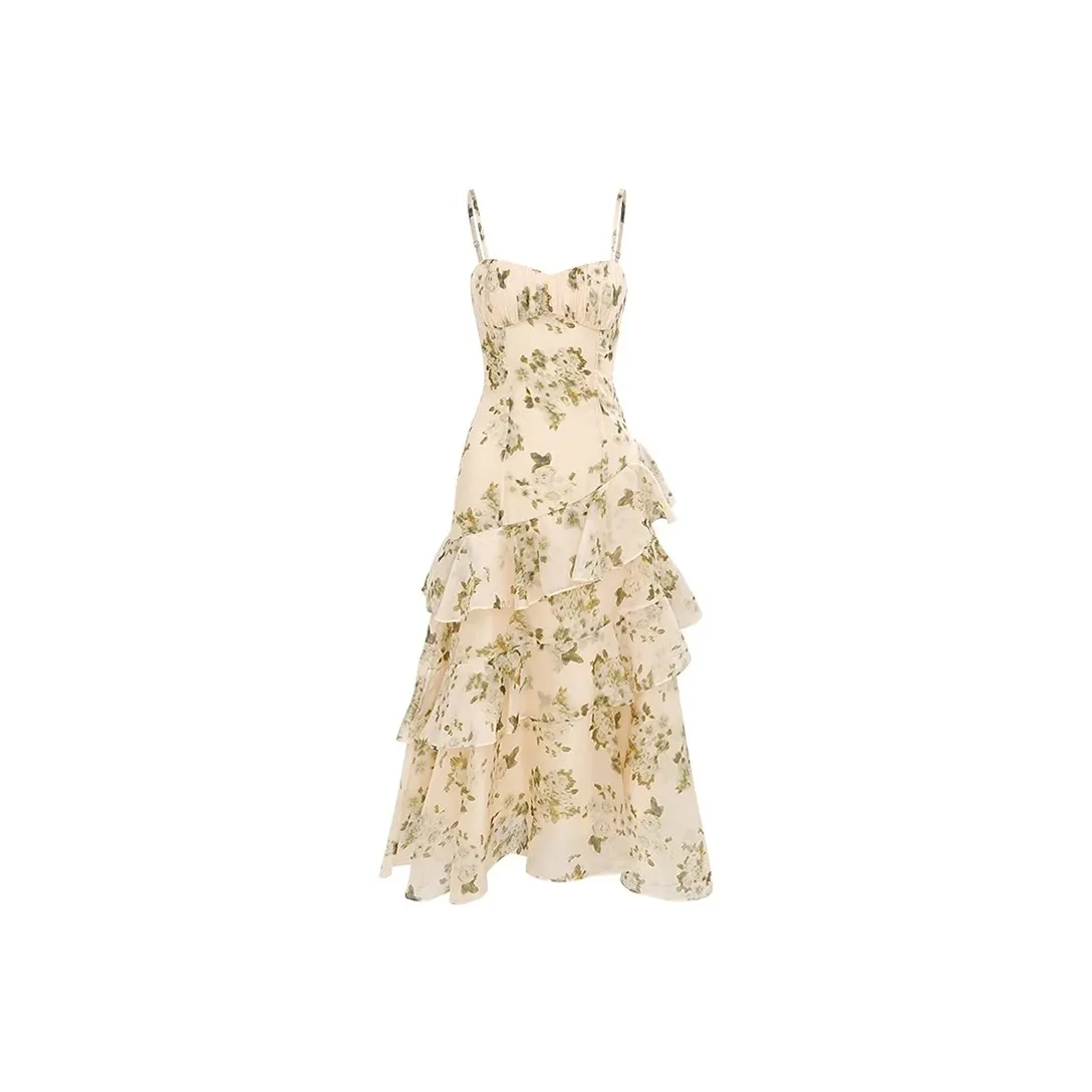 Mu Xiao Xin Slip Dresses Women's Green Floral