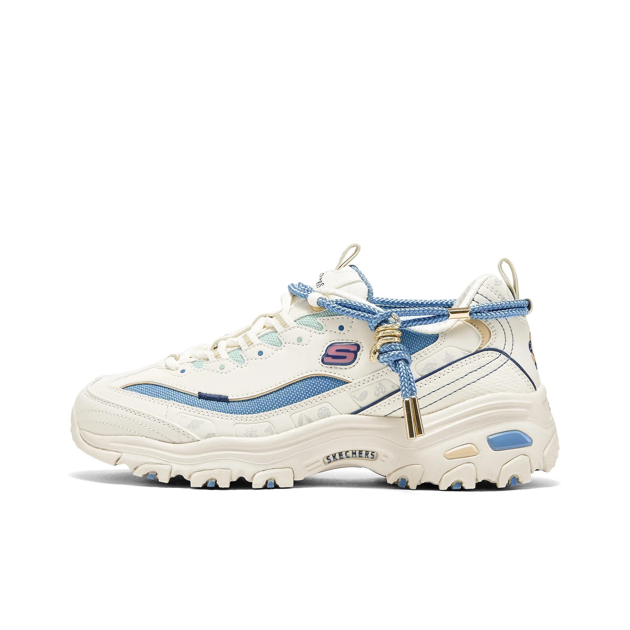 Skechers DLITES Low Top Chunky Sneakers Women's White Blue