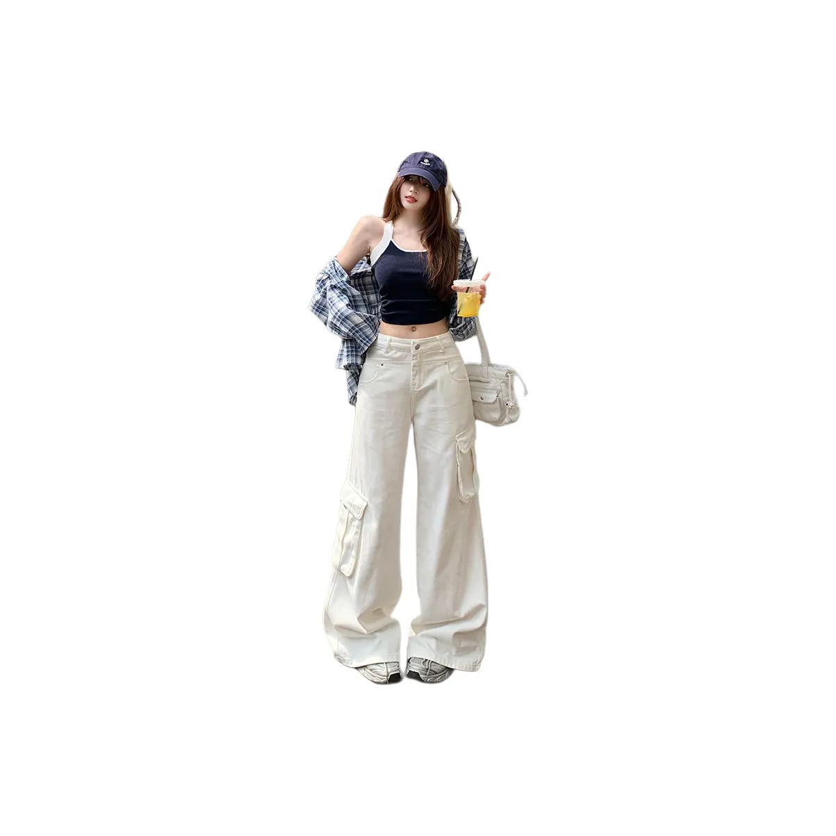 YINLEI Cargo make pants Unisex White