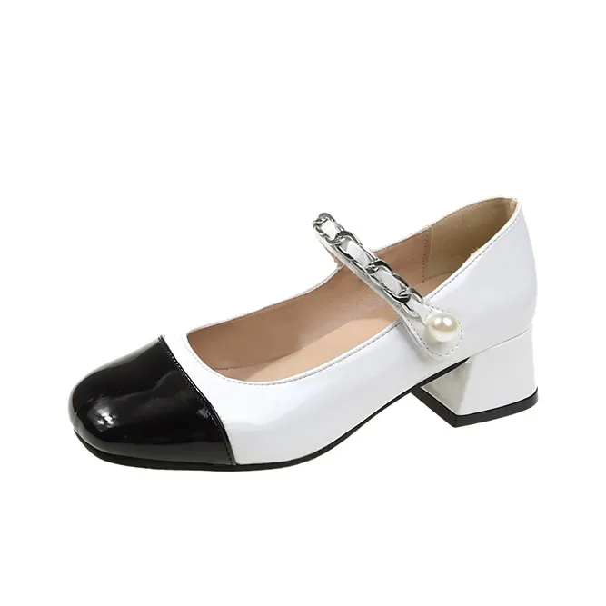 Puppytown Грубый каблук Туфли Мэри Джейн 4CM Женские Экрю