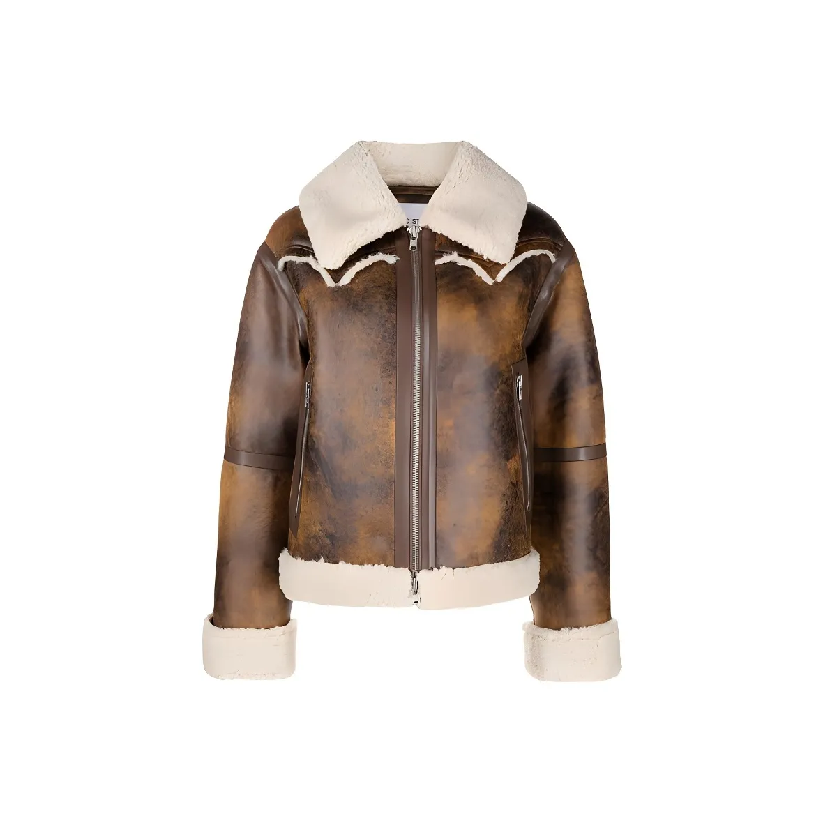 STAND STUDIO Faux shearling Trim Zip up Jacket