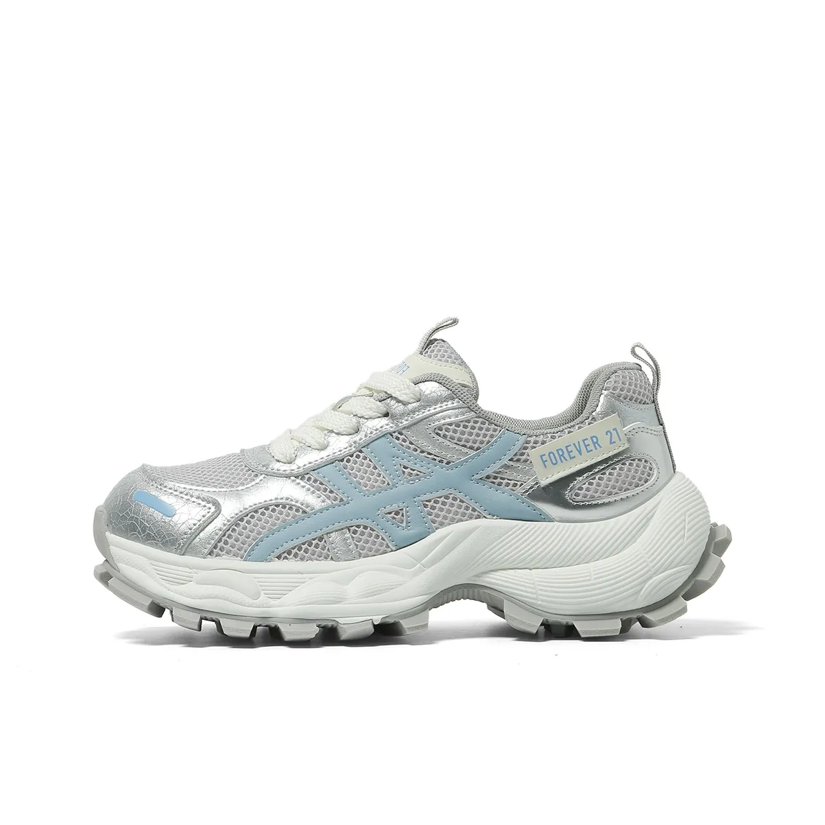 FOREVER 21 Low Top Chunky Sneakers Women's Silver Blue