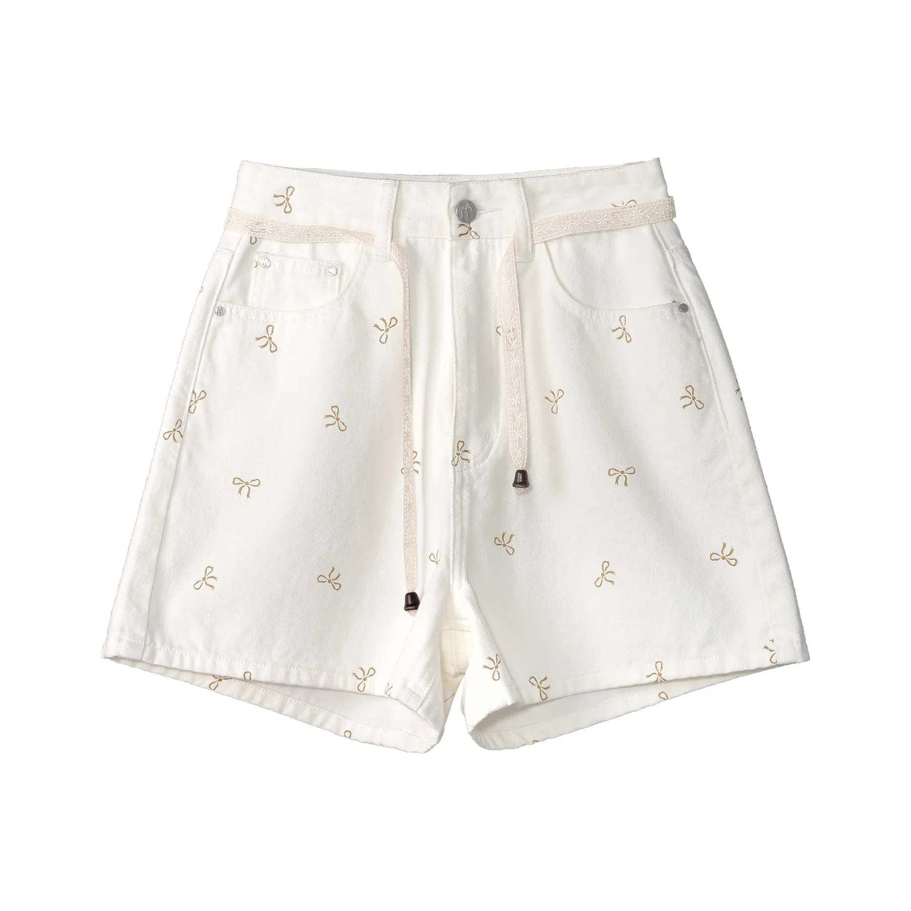 Fstudio Летний Корейский стиль Маленький Сладкий и Пряный Комплект 100% хлопок С принтом Джинсовые шорты Женские