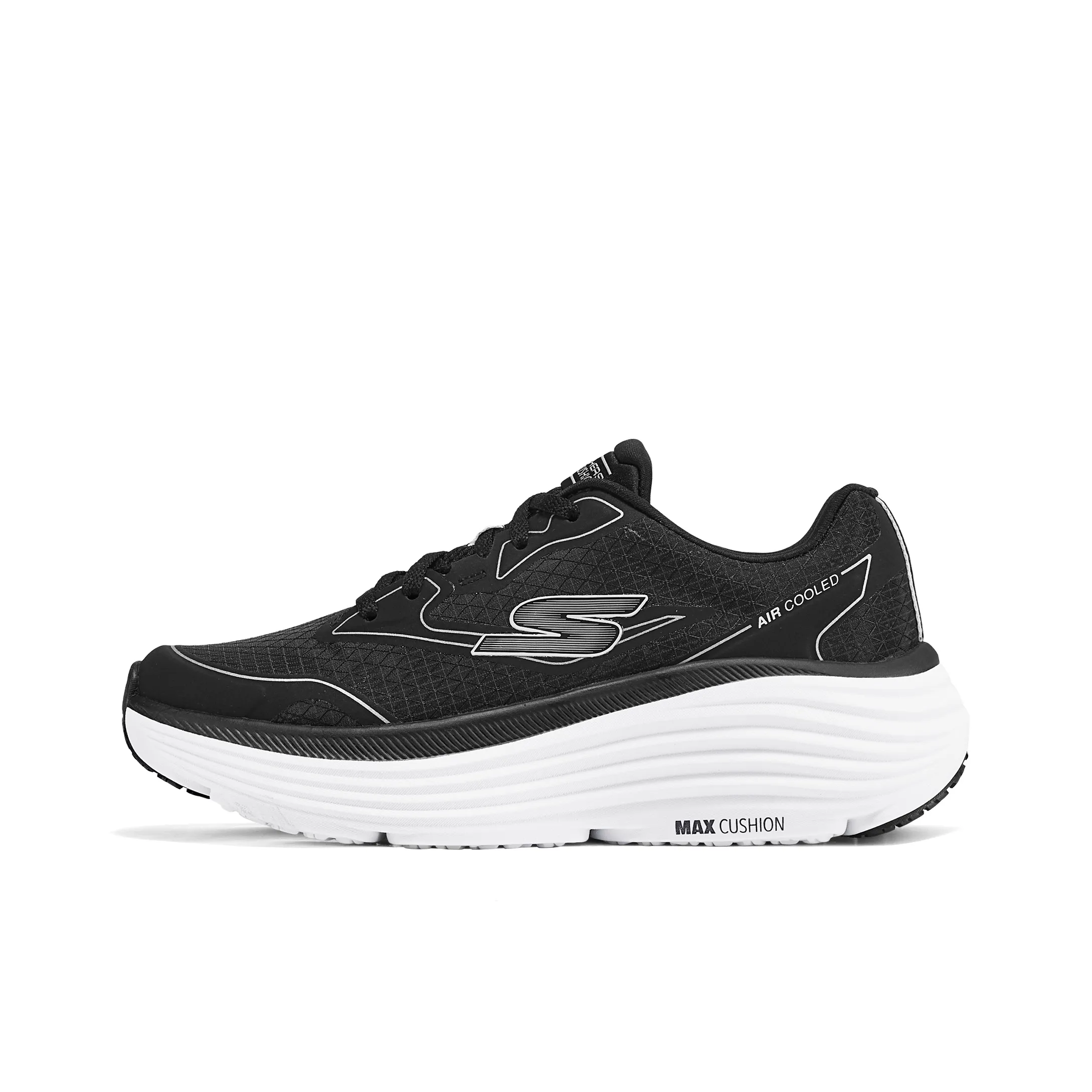 Skechers Max Cushioning, Breathable, Supportive, Rebound Low Top Running Shoes Women's Black Silver