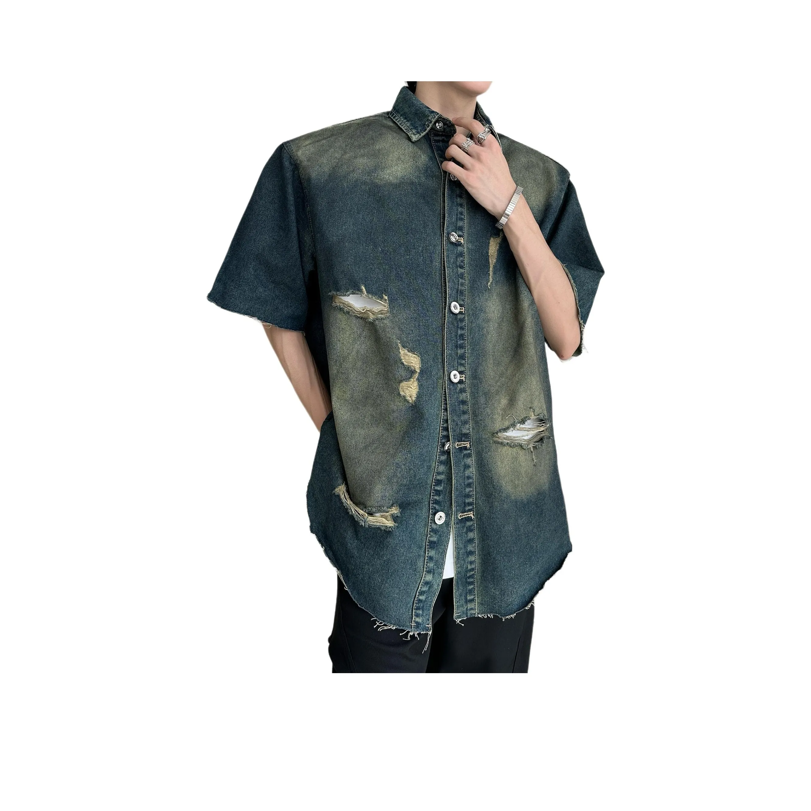 GEOGRE ALEX Винтажная синяя унисекс рубашка