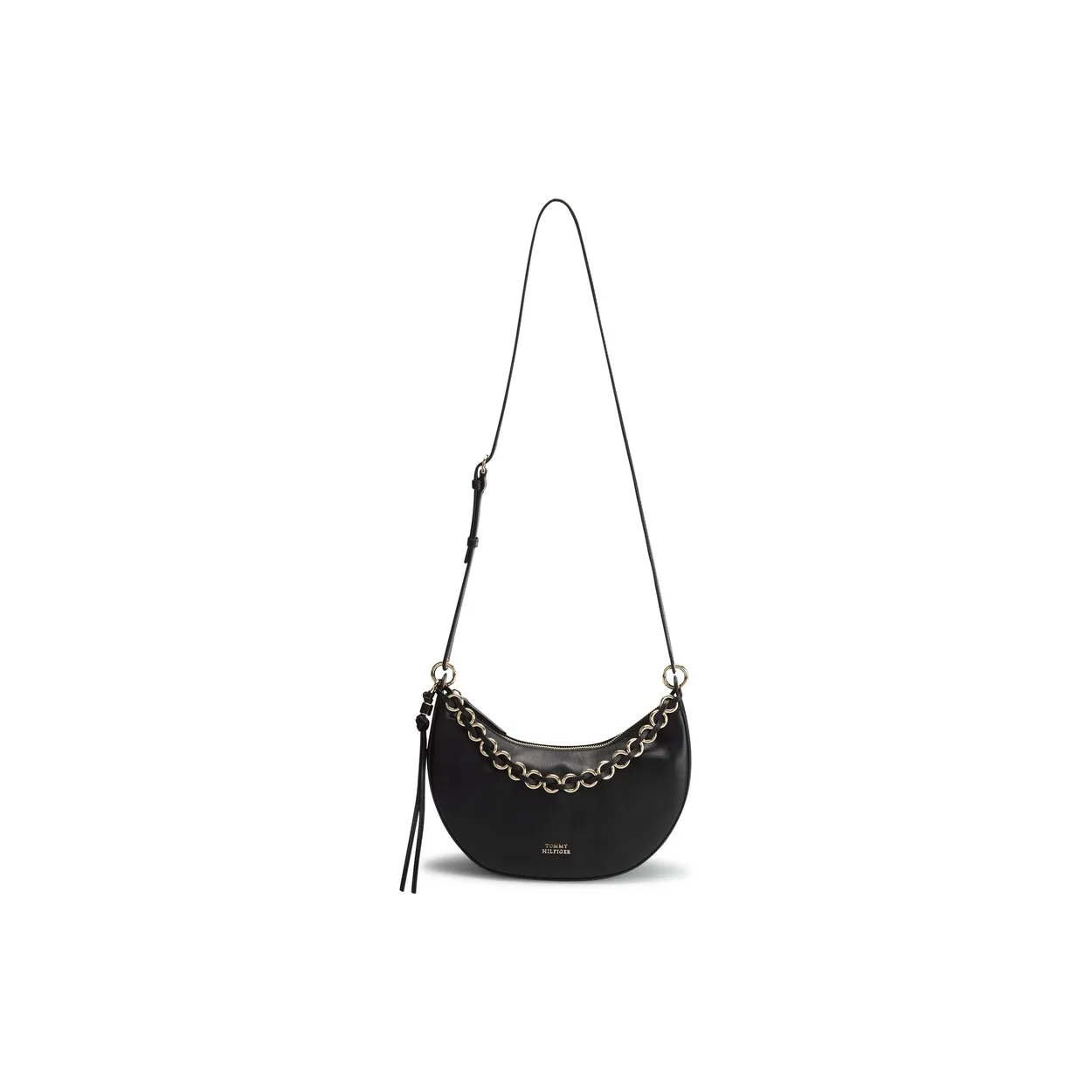 Tommy Hilfiger Cow Leather Crossbody Bag Medium Size Women's Black