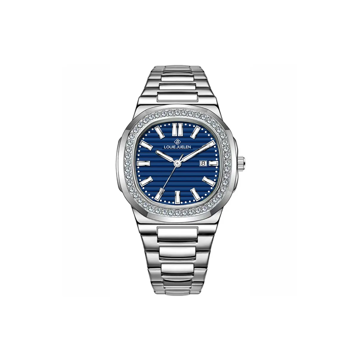 LOUIE JUELEN Кварцевый механизм ремешок из нержавеющей стали мужские часы синий циферблат