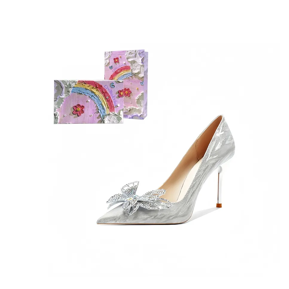 Crelinkxlat French Fairy Princess High Heels Women's Silver