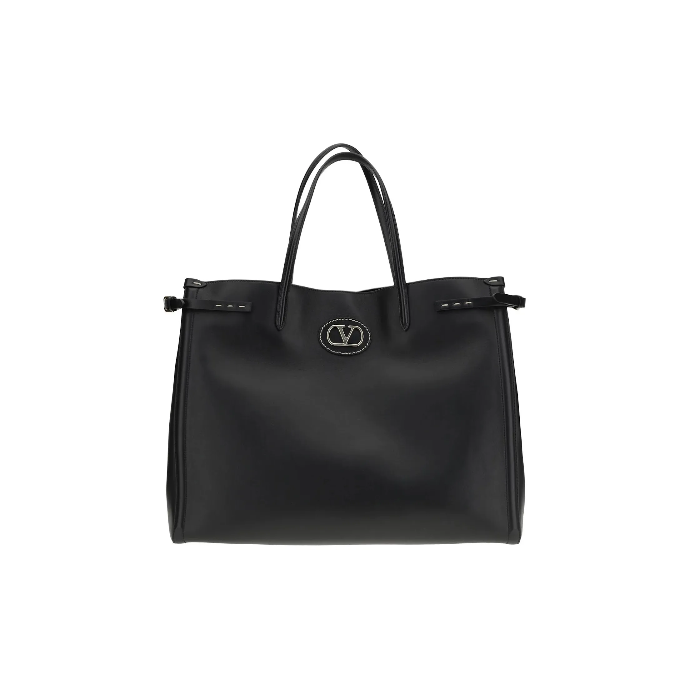 Valentino GARAVANI Calfskin Tote Bag, Shopping Bag, Handbag Tubas Women's Black