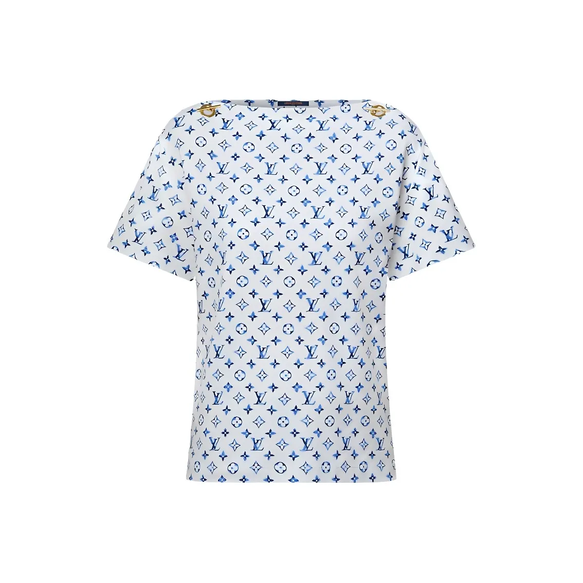 LOUIS VUITTON Cotton Mesh Letter Pattern Print Knitted Fabric Short Sleeved T Shirt Women's White