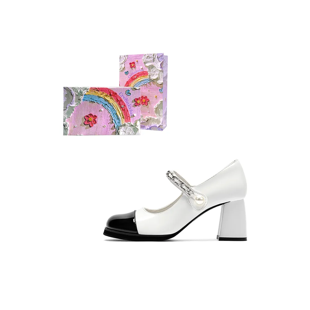 Crelinkxlat Грубый каблук Туфли Мэри Джейн Женские Нано Белый