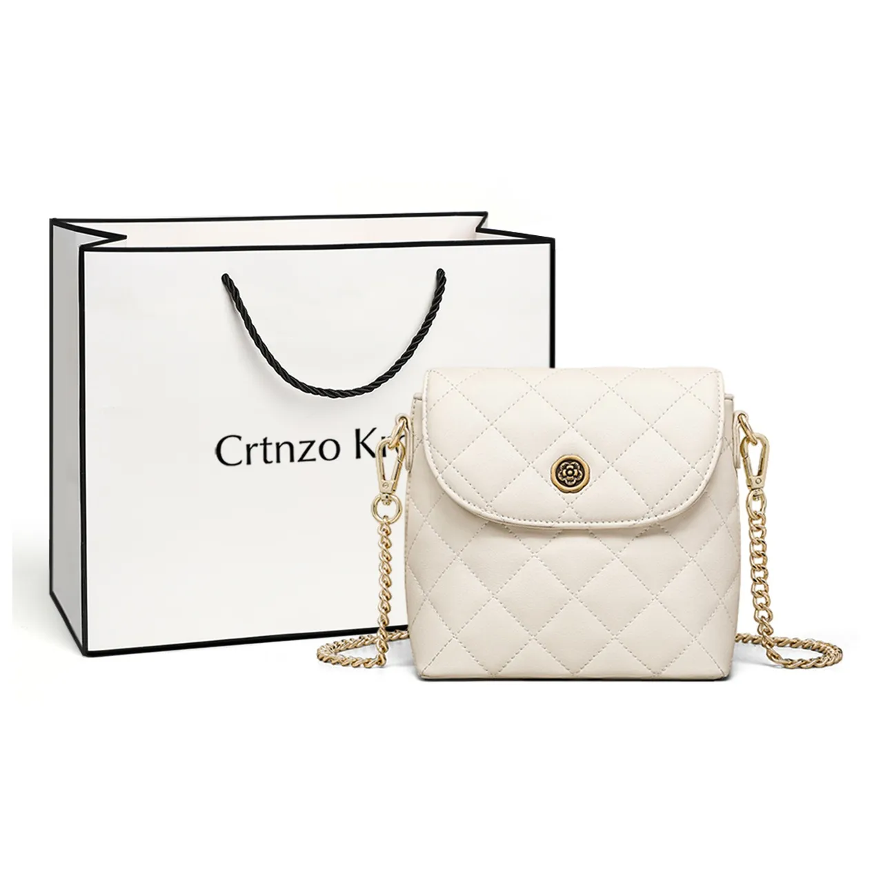 Crtnzo Kroez Сумка из синтетической кожи с цепочкой сумка через плечо женская цвет экрю