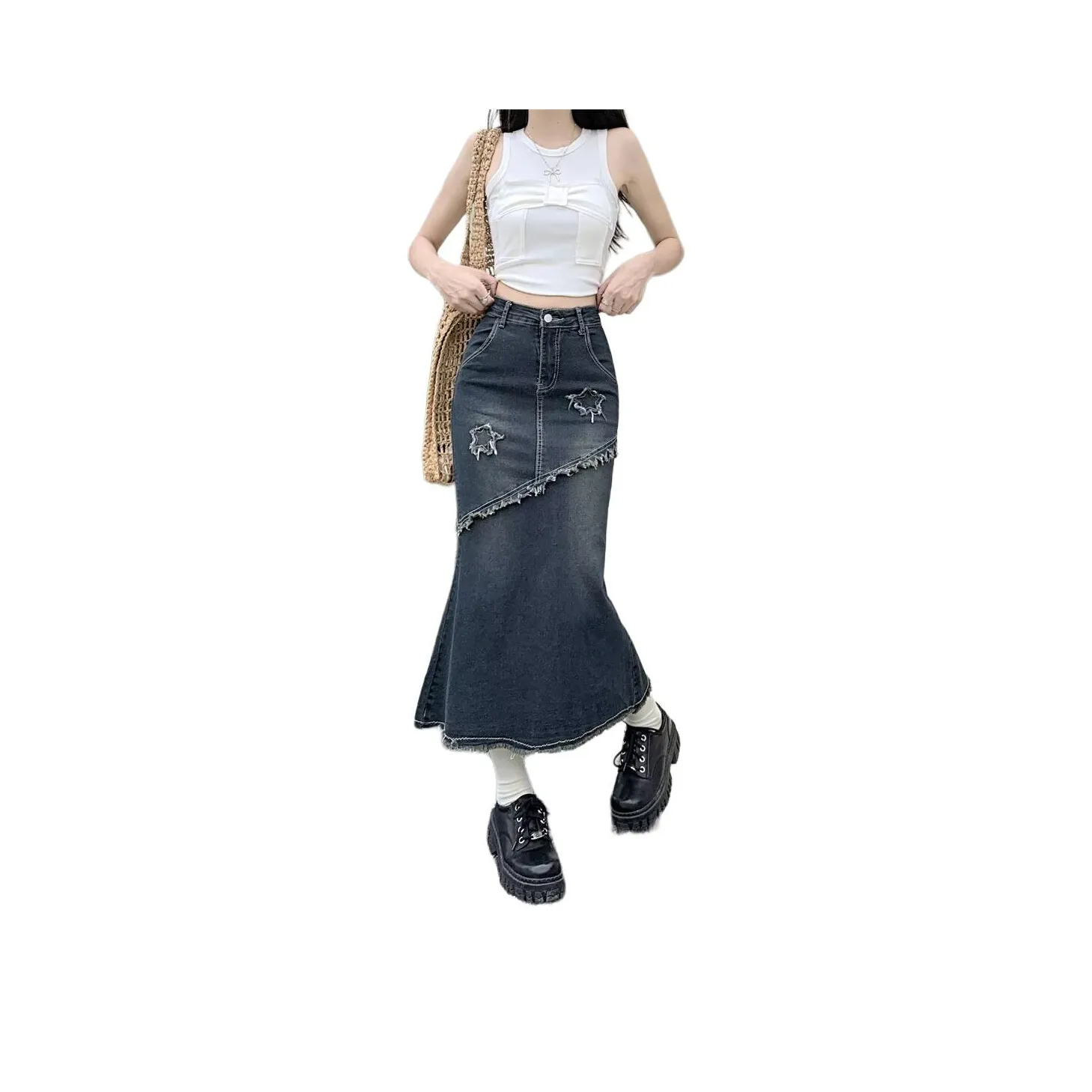 YEARNED Деним Длинная Юбка Женская