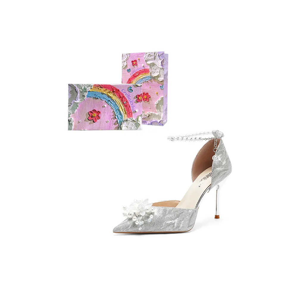 Crelinkxlat Глазурь Starlight French Fairy Soft Высокие каблуки Women's Silver