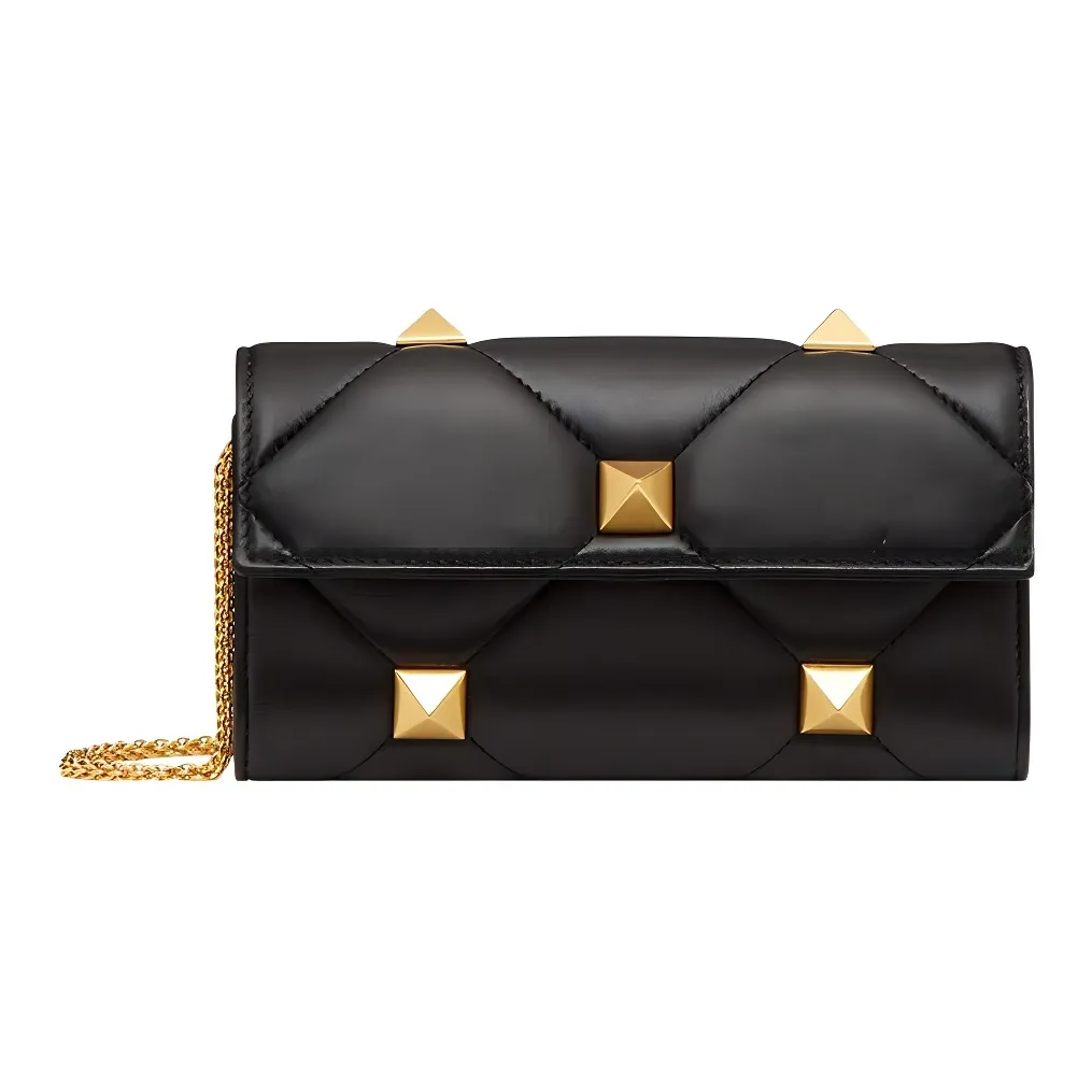 Valentino Roman Stud Lambskin Chain Wallet, Crossbody Bag, Shoulder Bag Women's Black