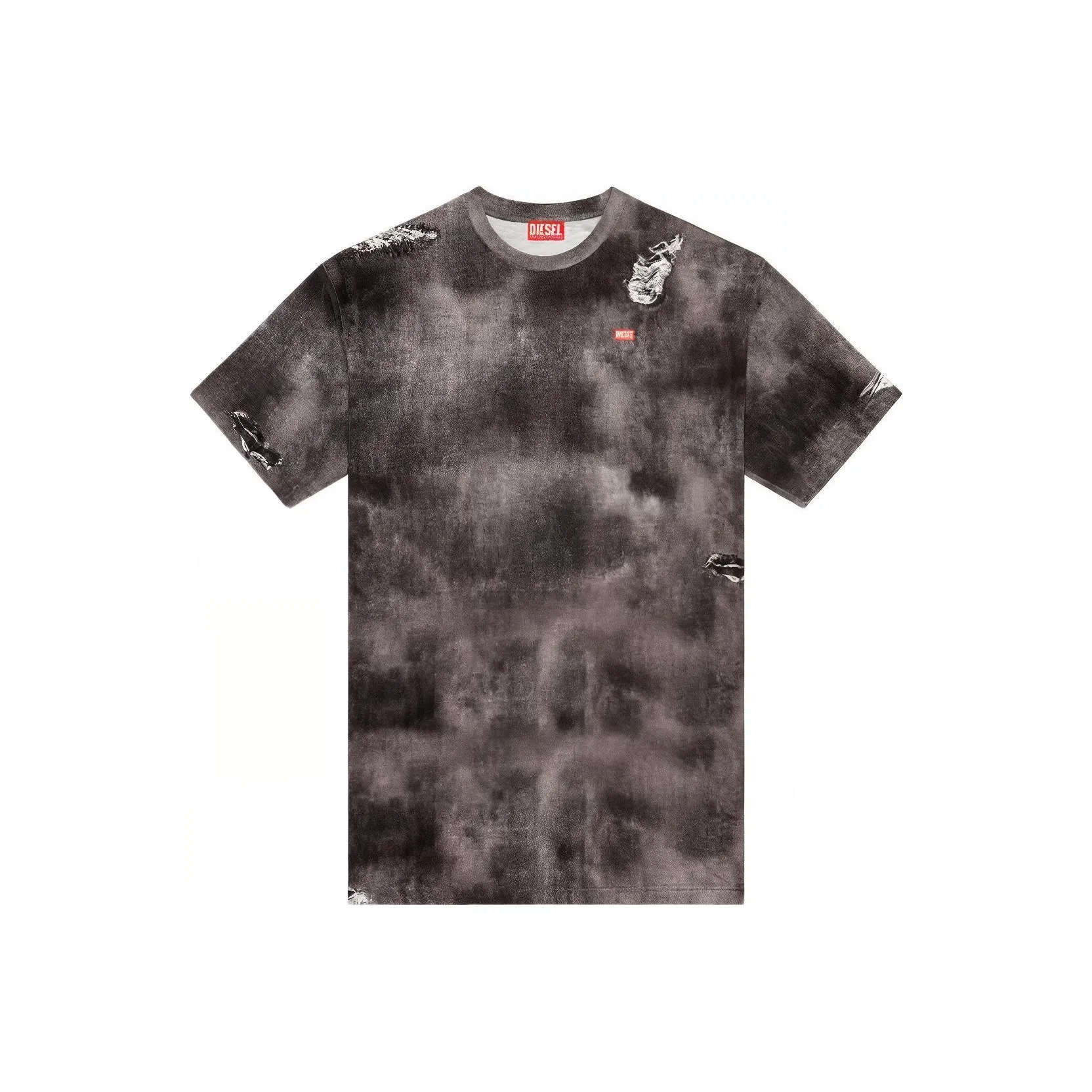DIESEL T-Wash-N2 Trompe L'oeil Denim Printed Distressed T-Shirt