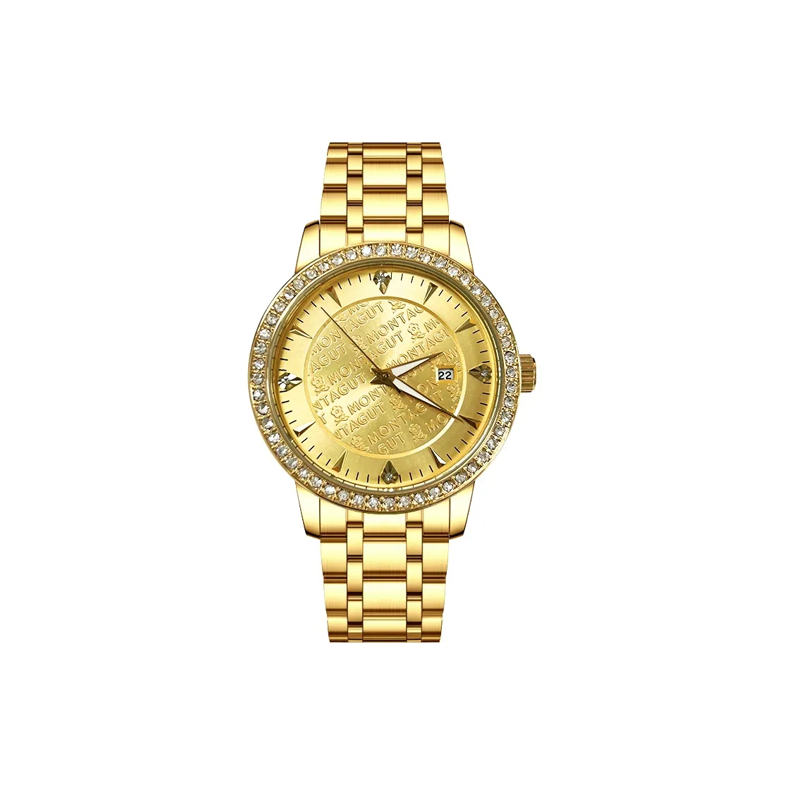 Montagut Кварцевый механизм ремешок из нержавеющей стали мужские часы золотой циферблат