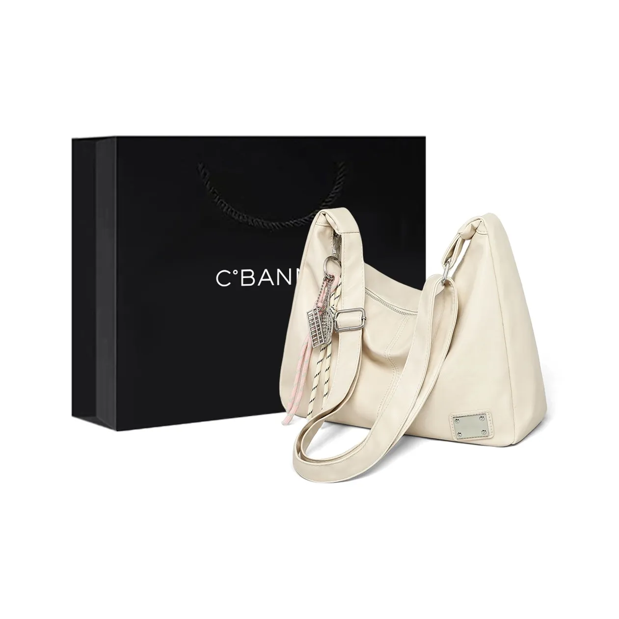 C°BANNER Synthetic Leather Shoulder Bag Medium Size Women's White/Brown