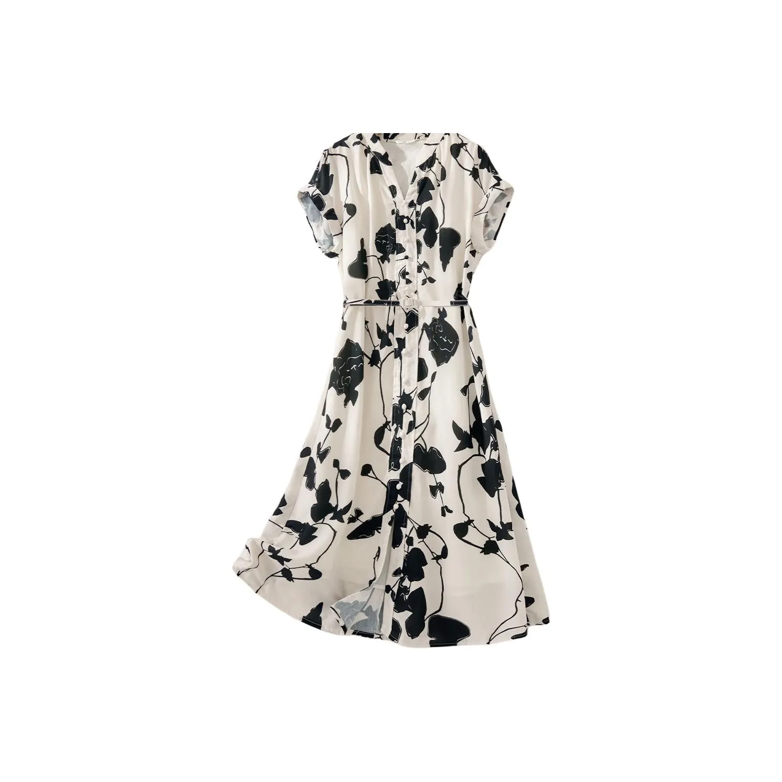 IHIMI Short Sleeved Dress Women's Beige With Black Floral