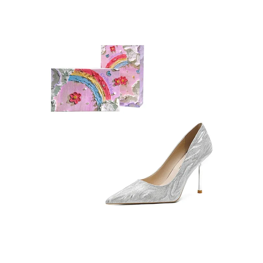 Crelinkxlat Узкий каблук Высокие каблуки Женские Серебряные