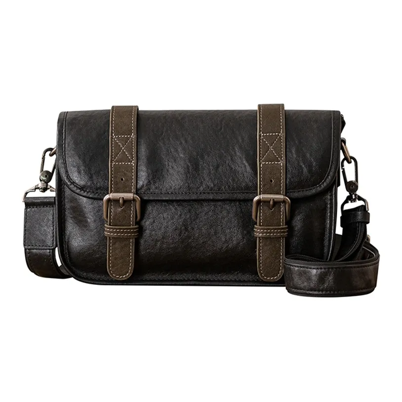 Back Step Натуральная кожа Растительное дубление Коровья кожа Сумка через плечо Сумка на плечо Стандартная Мужская Черная