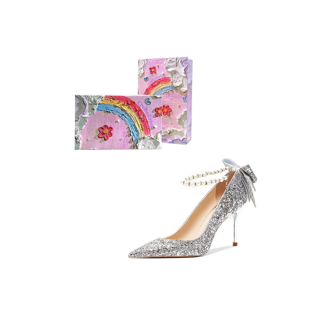 Crelinkxlat French Fairy Soft Pointed Toe Elegance Evening Princess Crystal Slim Heel High Heels Women's