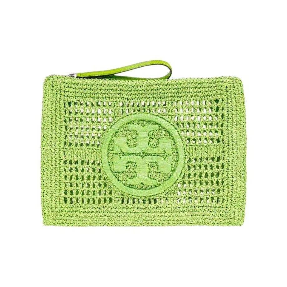 TORY BURCH Ella Raffia Clutch Unisex Green